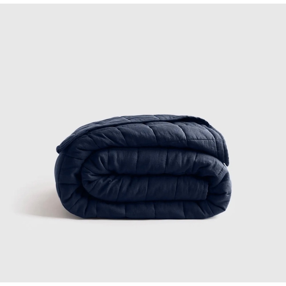 New QUINCE EUROPEAN LINEN BOX QUILT KING / CAL KING Navy